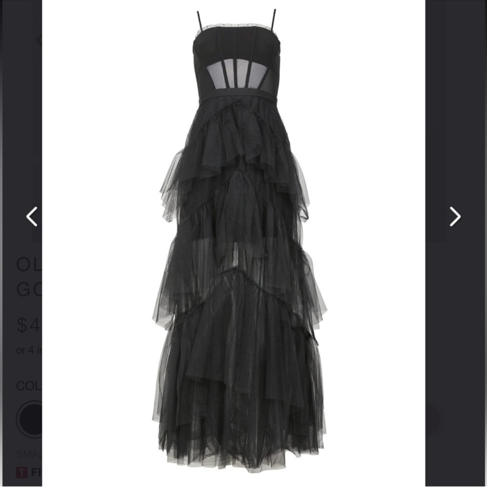 Black Tiered Tulle Maxi Dress with Sheer Bodice —women